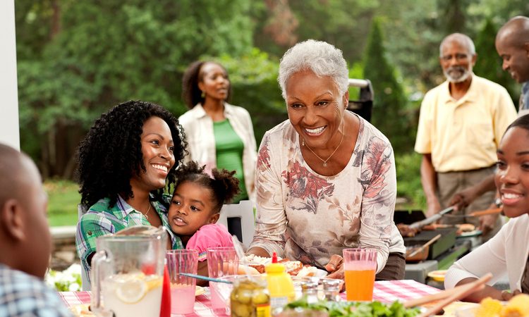 family at picnic table